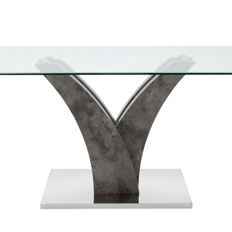 Τραπέζι Gull pakoworld γυαλί 10mm tempered-πόδι χρώμα γκρι cement 150x90x76εκ