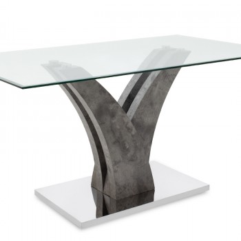 Τραπέζι Gull pakoworld γυαλί 10mm tempered-πόδι χρώμα γκρι cement 150x90x76εκ