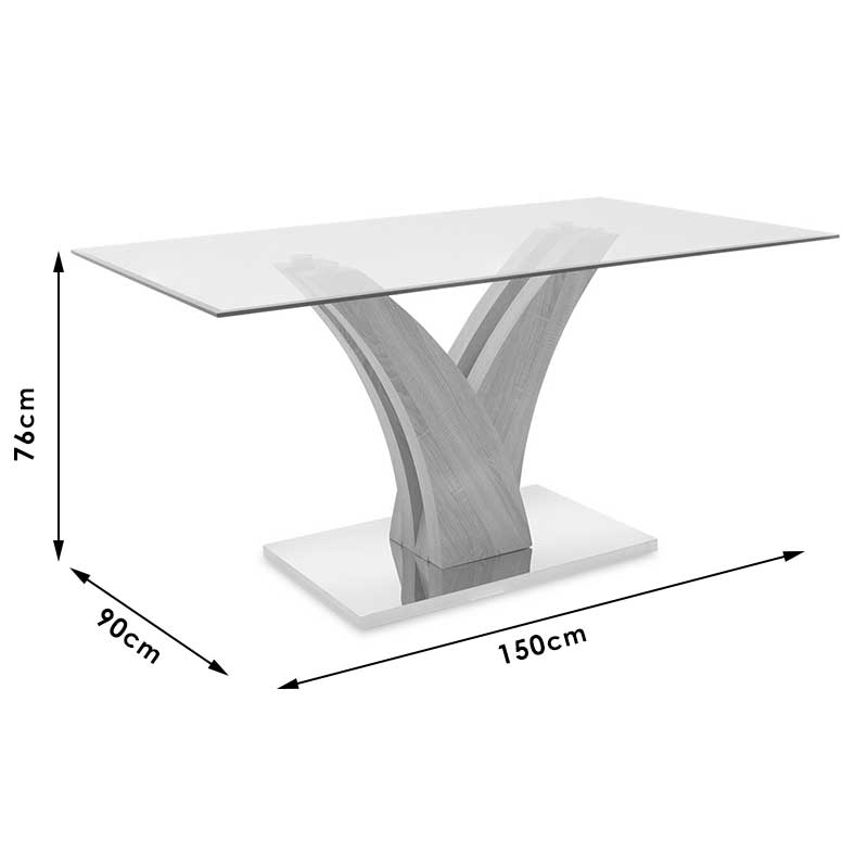 Τραπέζι Gull pakoworld γυαλί 10mm tempered-πόδι χρώμα γκρι cement 150x90x76εκ