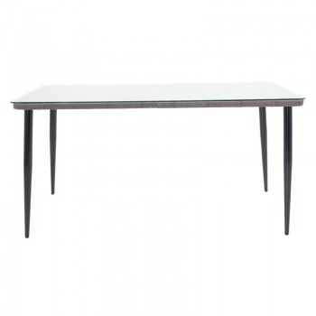 Τραπέζι Naoki pakoworld μέταλλο μαύρο-pe γκρι-γυαλί 160x90x78εκ