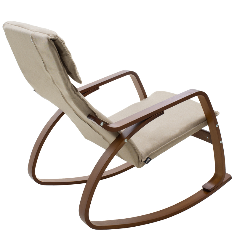 Πολυθρόνα Zenia pakoworld κουνιστή σε μόκα ύφασμα και καρυδί ξύλο