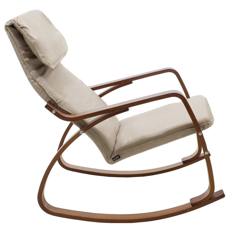 Πολυθρόνα Zenia pakoworld κουνιστή σε μόκα ύφασμα και καρυδί ξύλο