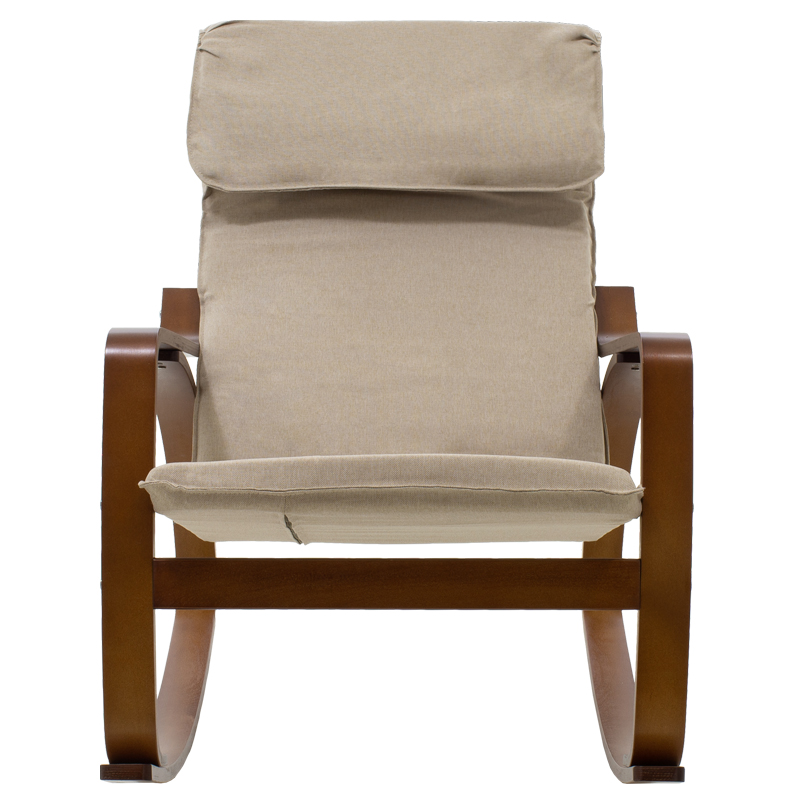 Πολυθρόνα Zenia pakoworld κουνιστή σε μόκα ύφασμα και καρυδί ξύλο