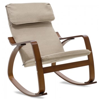 Πολυθρόνα Zenia pakoworld κουνιστή σε μόκα ύφασμα και καρυδί ξύλο