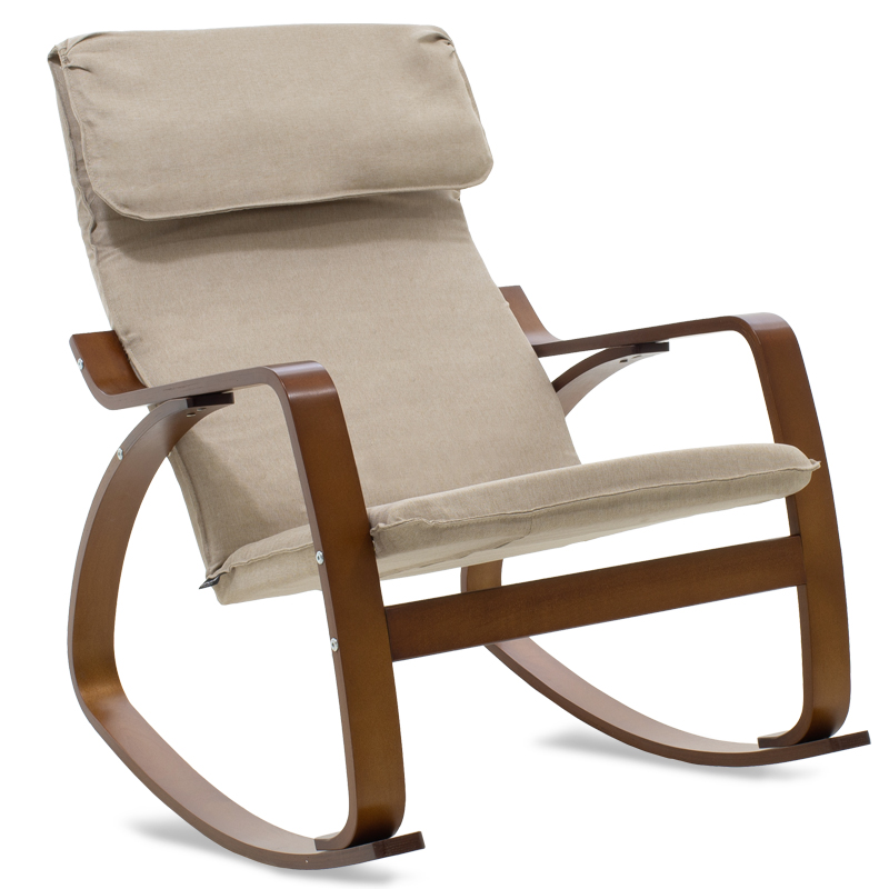 Πολυθρόνα Zenia pakoworld κουνιστή σε μόκα ύφασμα και καρυδί ξύλο