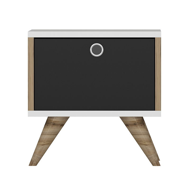 Κομοδίνο Zeyn pakoworld χρώμα καρυδί - λευκό - μαύρο 40x35x41εκ