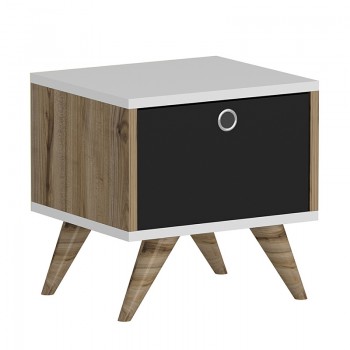 Κομοδίνο Zeyn pakoworld χρώμα καρυδί - λευκό - μαύρο 40x35x41εκ