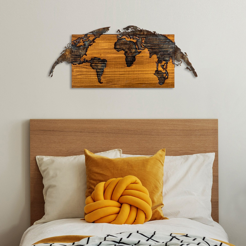 Διακοσμητικό τοίχου Mable pakoworld ξύλο πεύκου σε φυσική απόχρωση με μαύρο μέταλλο 83x3x38εκ