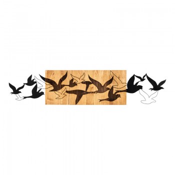 Διακοσμητικό τοίχου Excore pakoworld ξύλο πεύκου σε φυσική απόχρωση με μαύρο μέταλλο 111x3x25εκ