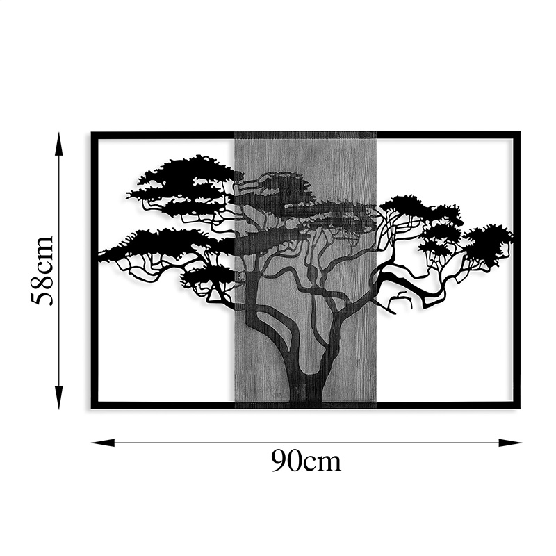 Διακοσμητικό τοίχου Leroun pakoworld ξύλο πεύκου σε φυσική απόχρωση με μαύρο μέταλλο 90x3x58εκ