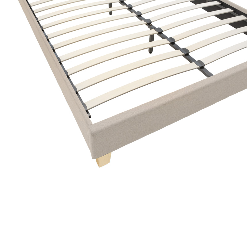 Κρεβάτι Mago pakoworld ύφασμα σε εκρού απόχρωση με φυσικό ξύλινο πόδι 160x200εκ