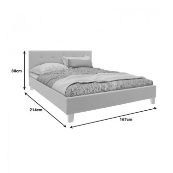 Κρεβάτι Mago pakoworld ύφασμα σε εκρού απόχρωση με φυσικό ξύλινο πόδι 160x200εκ