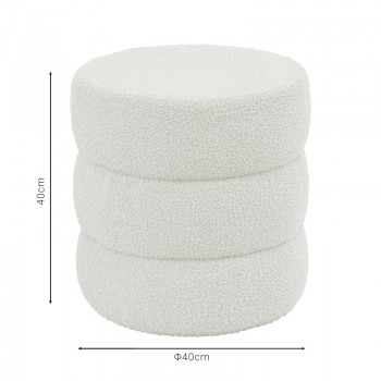 Σκαμπό-πουφ Kioto pakoworld μπουκλέ λευκό Φ40x40εκ