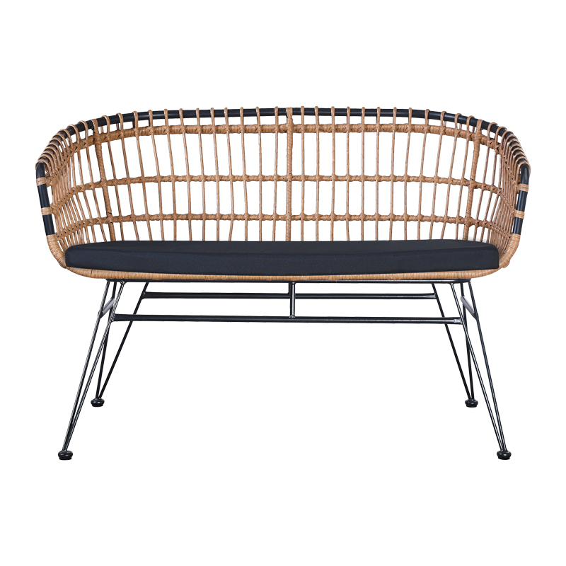 Καναπές 2θέσιος Naoki pakoworld με μαξιλάρι pe φυσικό-μέταλλο μαύρο 120x62x79εκ