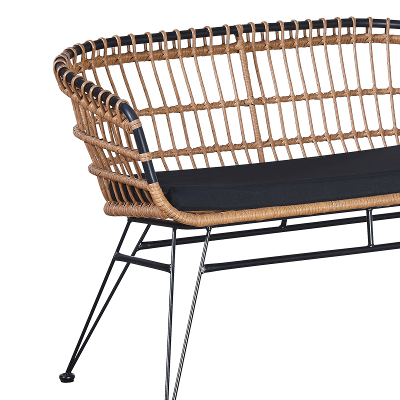 Καναπές 2θέσιος Naoki pakoworld με μαξιλάρι pe φυσικό-μέταλλο μαύρο 120x62x79εκ