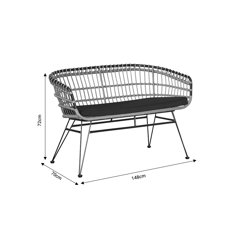 Καναπές 2θέσιος Naoki pakoworld με μαξιλάρι pe φυσικό-μέταλλο μαύρο 120x62x79εκ