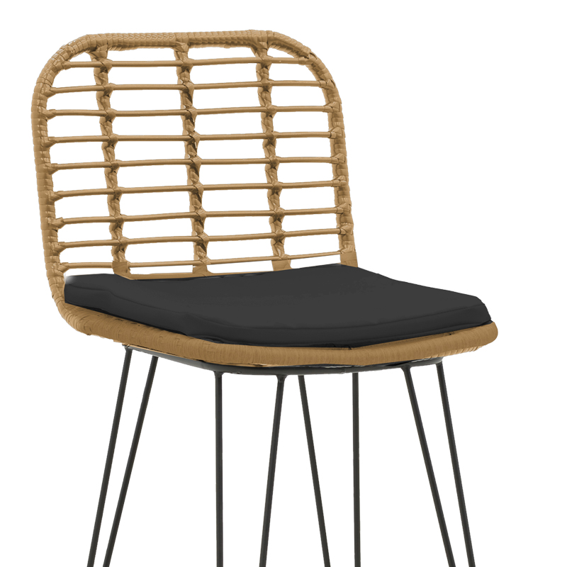 Σκαμπό μπαρ Naoki pakoworld με μαξιλάρι pe φυσικό-μέταλλο μαύρο πόδι 46x56x110εκ