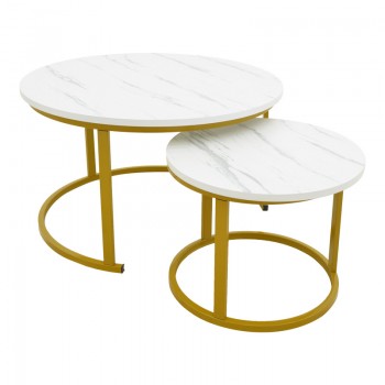 Τραπέζι σαλονιού Relevon pakoworld σετ 2τεμ mdf σε απόχρωση λευκού όψης μαρμάρου 80x80x45εκ