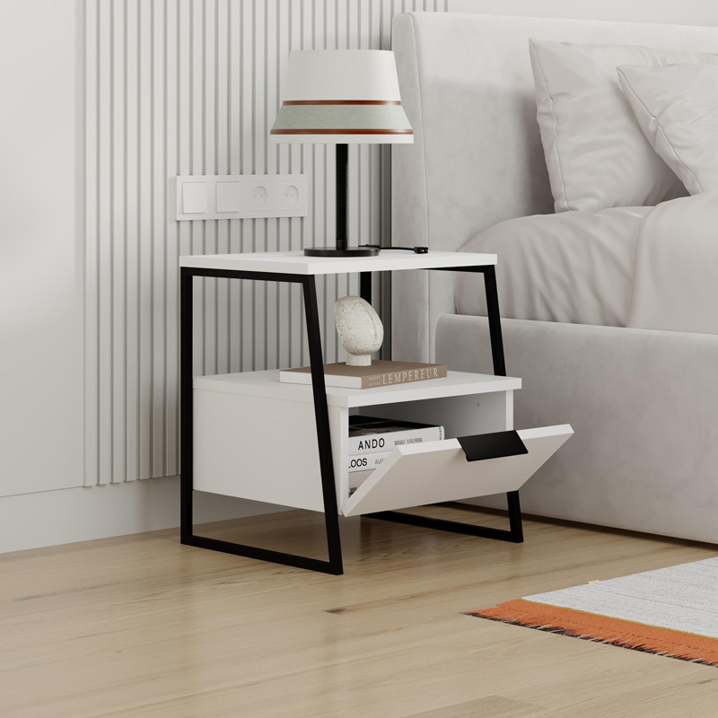 Κομοδίνο Johana pakoworld μαύρο-λευκό 45x40x50εκ