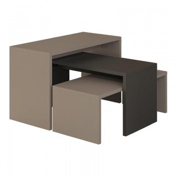 Τραπέζια σαλονιού Kantar pakoworld σετ 3τεμ σε ανθρακί - μόκα απόχρωση 65x30x39εκ