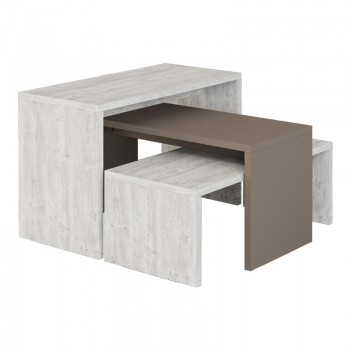 Τραπέζια σαλονιού Kantar pakoworld σετ 3τεμ σε λευκό antique - μόκα απόχρωση 65x30x39εκ