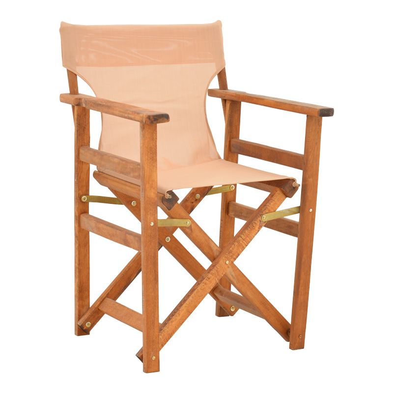 Καρέκλα-πολυθρόνα σκηνοθέτη Kompa pakoworld μασίφ ξύλο οξιάς καρυδί-πανί Nexus μπεζ