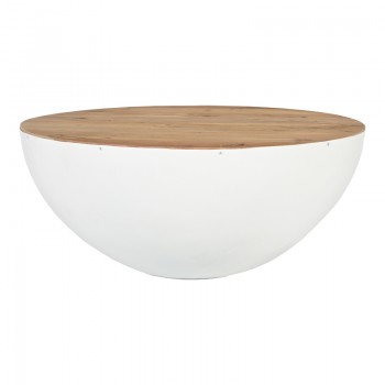 Τραπέζι σαλονιού Coffelty Inart λευκό μέταλλο-μασίφ ξύλο ακακίας Φ90x40εκ