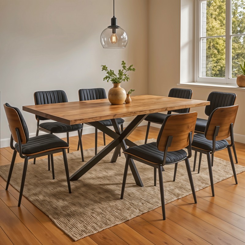 Τραπέζι Miles pakoworld μασίφ ξύλο ακακίας πάχους 3.7-4εκ σε φυσική απόχρωση με μαύρα μεταλλικά πόδια 200x100x76εκ