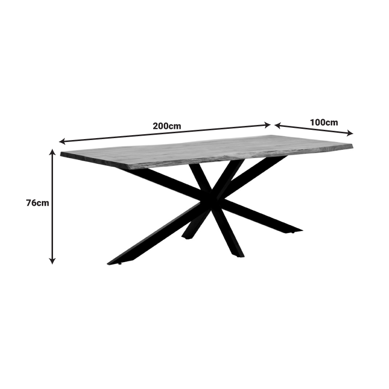 Τραπέζι Miles pakoworld μασίφ ξύλο ακακίας πάχους 3.7-4εκ σε φυσική απόχρωση με μαύρα μεταλλικά πόδια 200x100x76εκ