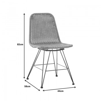 Καρέκλα Pamela pakoworld pe rattan σε φυσική απόχρωση και μαύρα μεταλλικά πόδια 44x58x82εκ