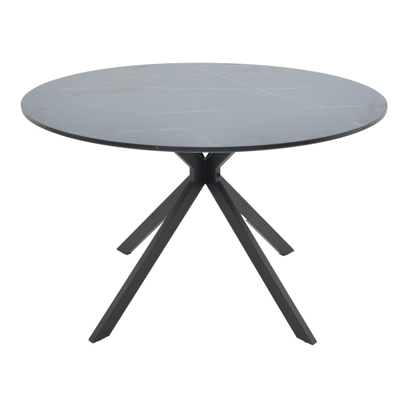 Τραπέζι Xuson pakoworld mdf σε μαύρο όψης μαρμάρου με πόδι μαύρο μέταλλο Φ120x75εκ