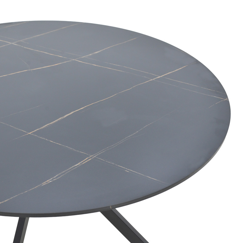 Τραπέζι Xuson pakoworld mdf σε μαύρο όψης μαρμάρου με πόδι μαύρο μέταλλο Φ120x75εκ