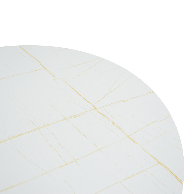 Τραπέζι Xuson pakoworld mdf σε λευκό όψης μαρμάρου με πόδι μαύρο μέταλλο Φ120x75εκ