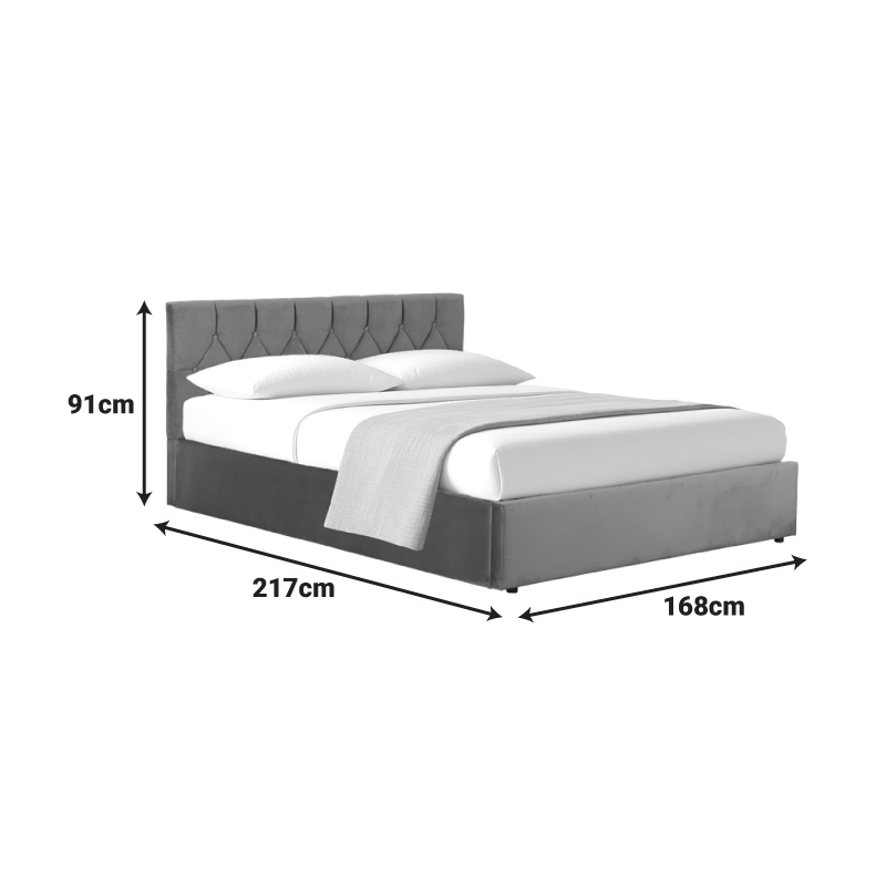 Κρεβάτι διπλό Kamaho pakoworld βελούδο ανθρακί με αποθηκευτικό χώρο 160x200εκ