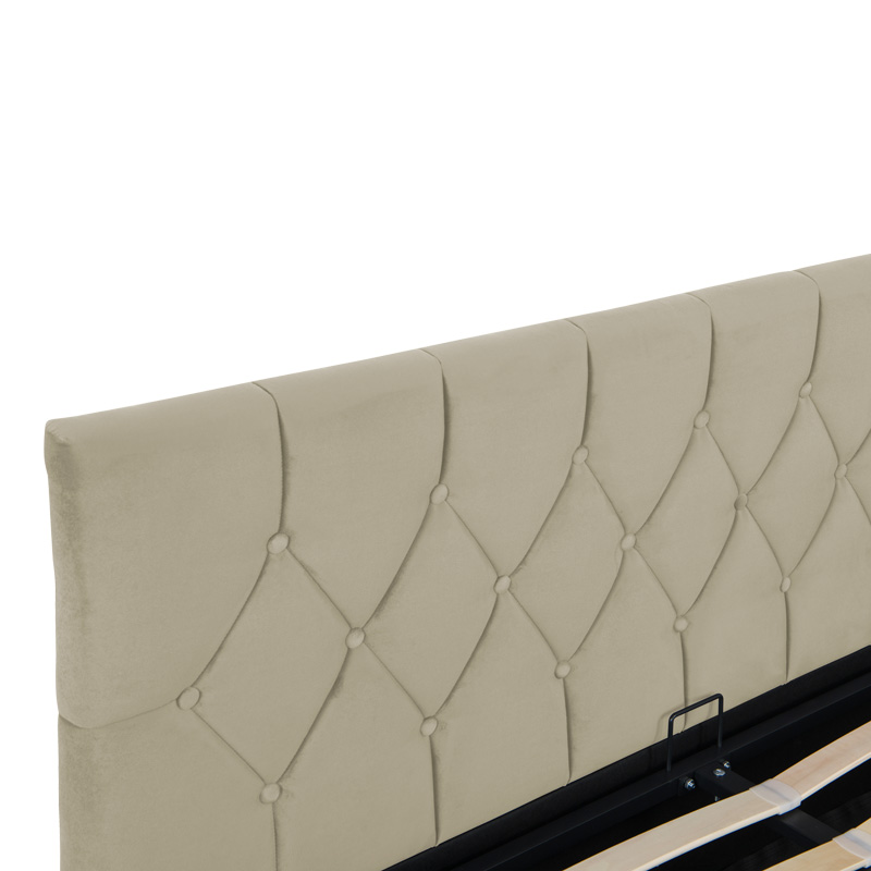 Κρεβάτι διπλό Kamaho pakoworld βελούδο κρεμα με αποθηκευτικό χώρο 160x200εκ