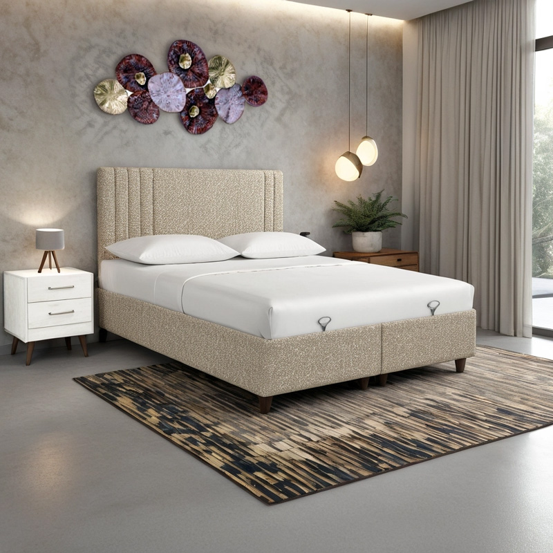 Κρεβάτι με αποθηκευτικό χώρο Lineo pakoworld  μπουκλέ σε μπεζ απόχρωση 160x200εκ