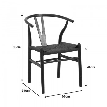 Καρέκλα Wishbone pakoworld rubberwood-σχοινί σε μαύρη απόχρωση 60x51x80εκ