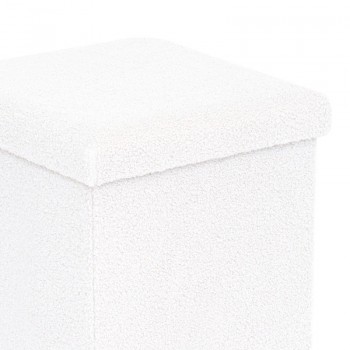 Σκαμπό-μπαούλο Crystal pakoworld μπουκλέ ύφασμα σε ivory απόχρωση 38x38x38εκ