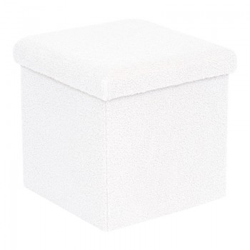 Σκαμπό-μπαούλο Crystal pakoworld μπουκλέ ύφασμα σε ivory απόχρωση 38x38x38εκ