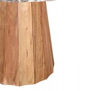 Τραπέζι Ezerdian pakoworld μασίφ ξύλο ακακίας σε φυσική απόχρωση με επιφάνεια μαρμάρου Φ150x76εκ