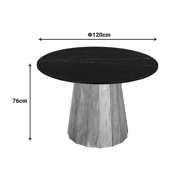 Τραπέζι Ezerdian pakoworld μασίφ ξύλο ακακίας σε φυσική απόχρωση με επιφάνεια μαύρου μαρμάρου Φ120x76εκ