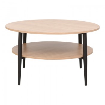 Τραπέζι σαλονιού Kody pakoworld σε φυσική απόχρωση με μαύρα μεταλλικά πόδια Φ80x45εκ