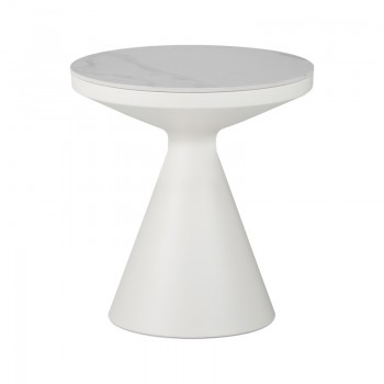 Βοηθητικό τραπέζι Coozlin Inart sintered stone σε απόχρωση λευκό μαρμάρου με λευκό μέταλλο Φ50x50εκ