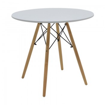 Τραπέζι Julita pakoworld MDF λευκό-πόδια σε φυσική απόχρωση Φ80x73εκ