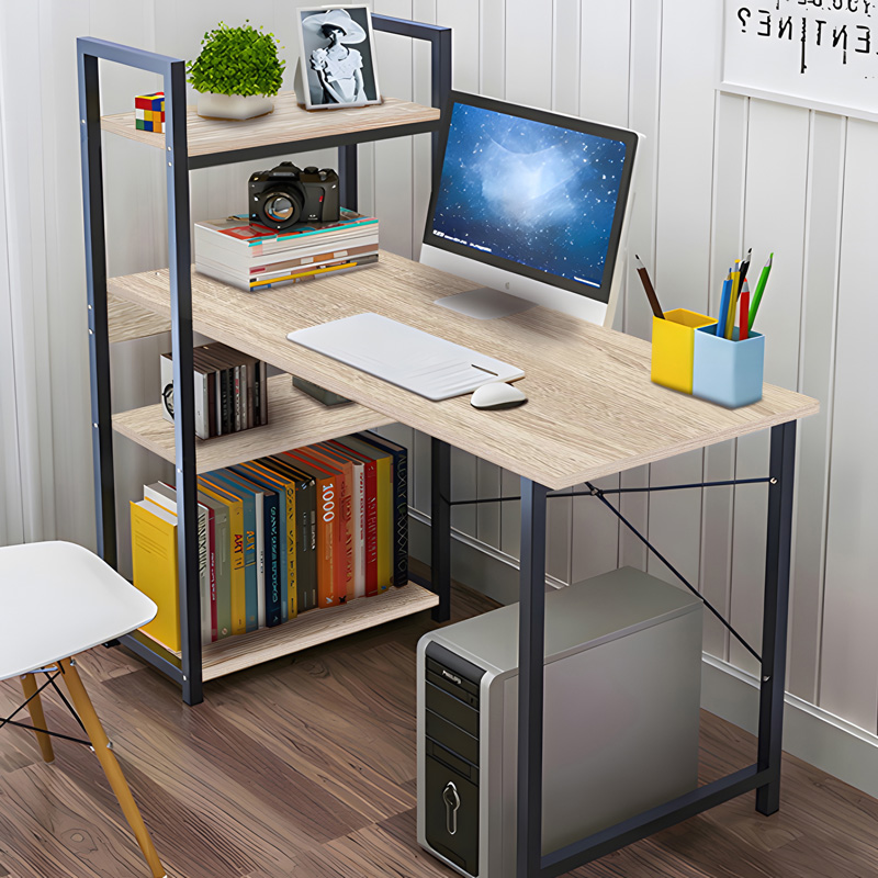 Γραφείο εργασίας Bencour pakoworld με βιβλιοθήκη mdf σε φυσική απόχρωση με μαύρο μέταλλο 90x40x73εκ