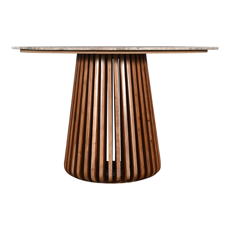 Τραπέζι Mable pakoworld μασίφ ξύλο ακακίας σε φυσική απόχρωση και επιφάνεια μαρμάρου Φ120x76εκ