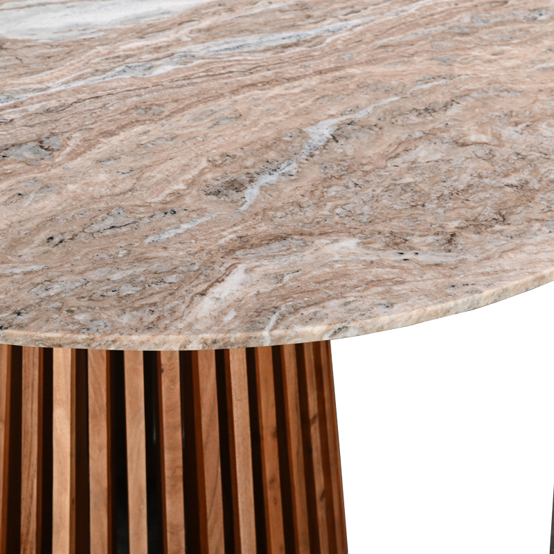 Τραπέζι Mable pakoworld μασίφ ξύλο ακακίας σε φυσική απόχρωση και επιφάνεια μαρμάρου Φ120x76εκ