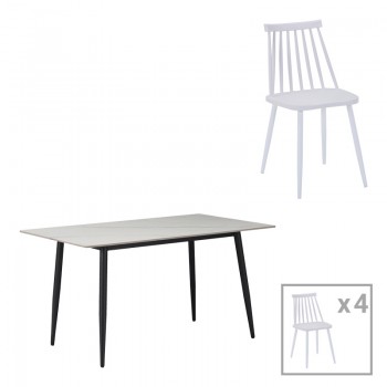 Τραπεζαρία Aurora I-Gustas pakoworld σετ 5τεμ sintered stone-μαύρο-λευκό 120x60x75εκ