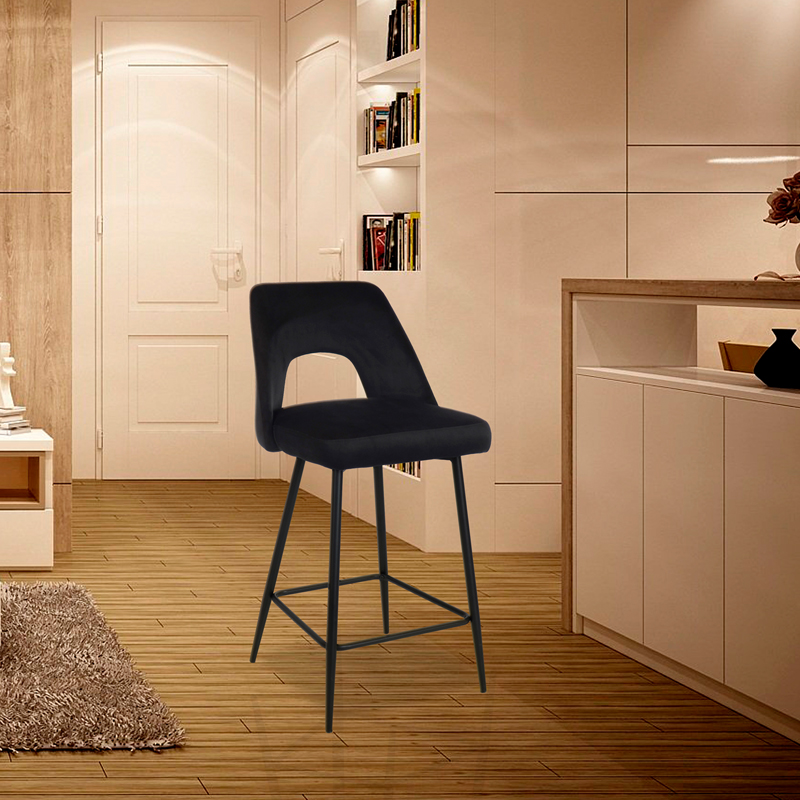 Σκαμπό μπαρ Murde pakoworld μαύρο βελούδο και μεταλλικά πόδια σε μαύρη απόχρωση 47x52x96εκ