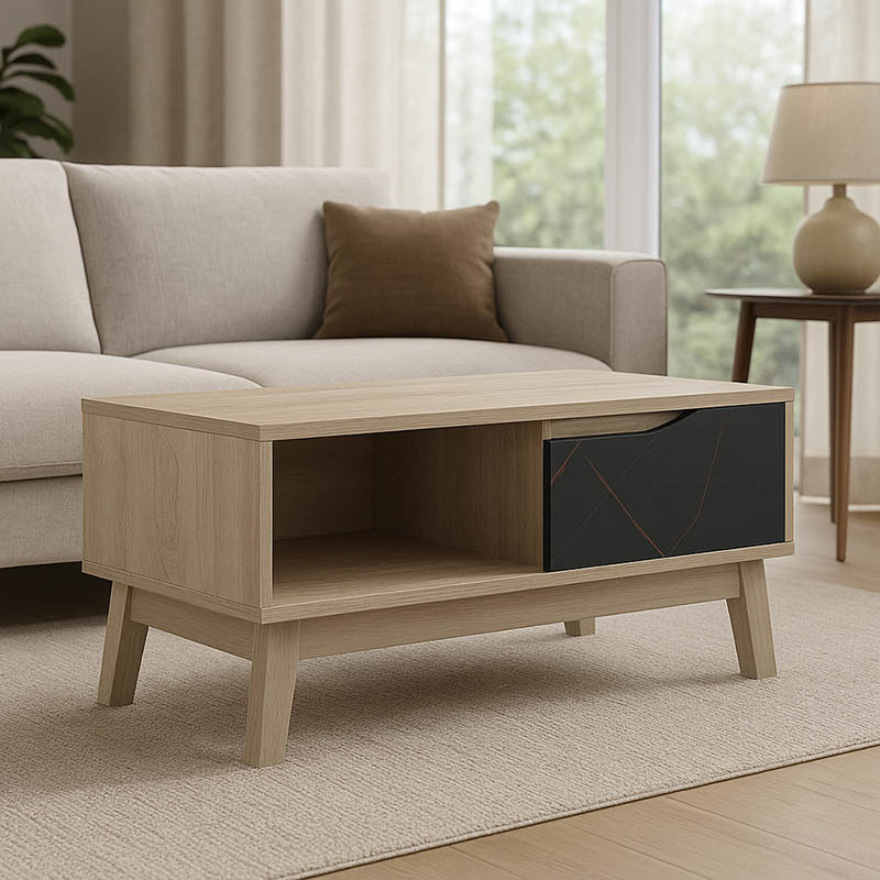 Τραπέζι σαλονιού Judas pakoworld σε μαύρο μαρμάρου-sonoma απόχρωση  90x45x38.5εκ